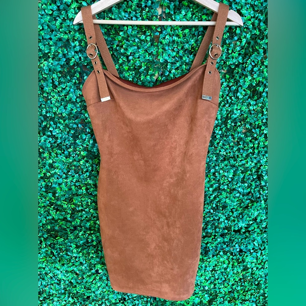 IRIS - Chestnut Colored Faux Suede Dress W/ Adjustable Straps | Large